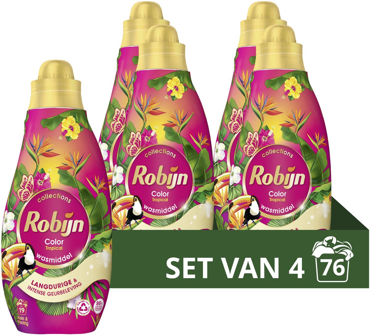 Robijn - detersivo liquido - piccolo potente - tropicale - 4 bottiglie - 76 lavaggi - confezione risparmio