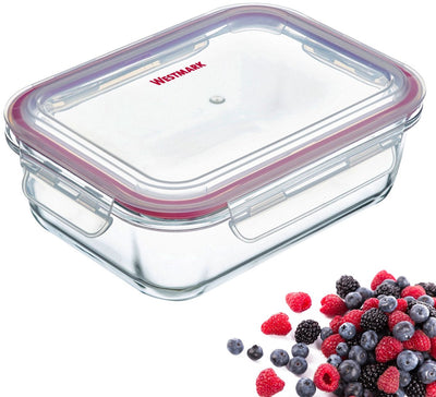 Contenitore per alimenti Westmark + coperchio, 370 ml, ermetico, adatto al forno, al congelatore e al microonde, senza BPA, vetro plastica silicone, rosso trasparente, 234122e1