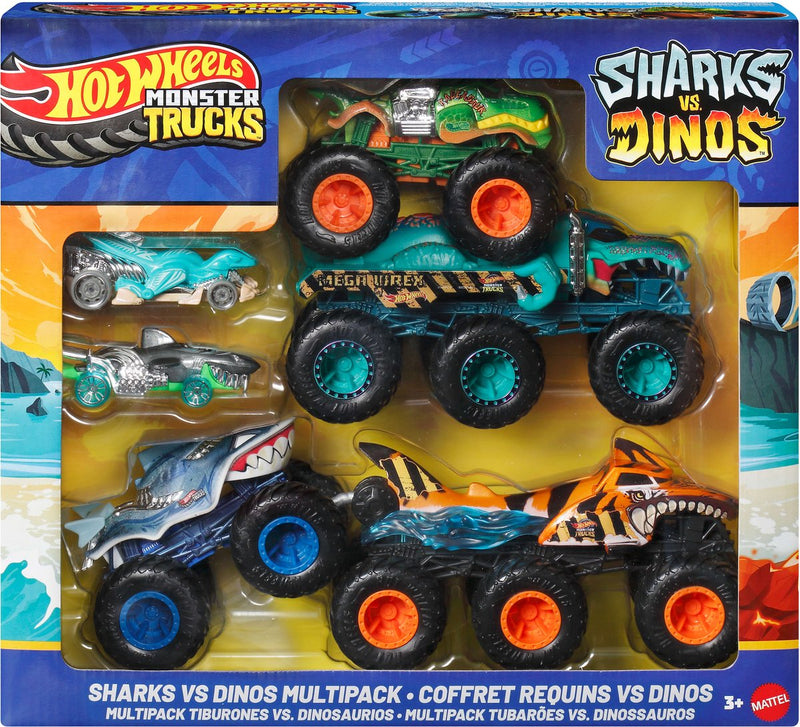 Hot Wheels Monster Trucks Sharks vs Dinos Multipack, voertuigenset, 3 años, metaal, kunststof, meerkleurig