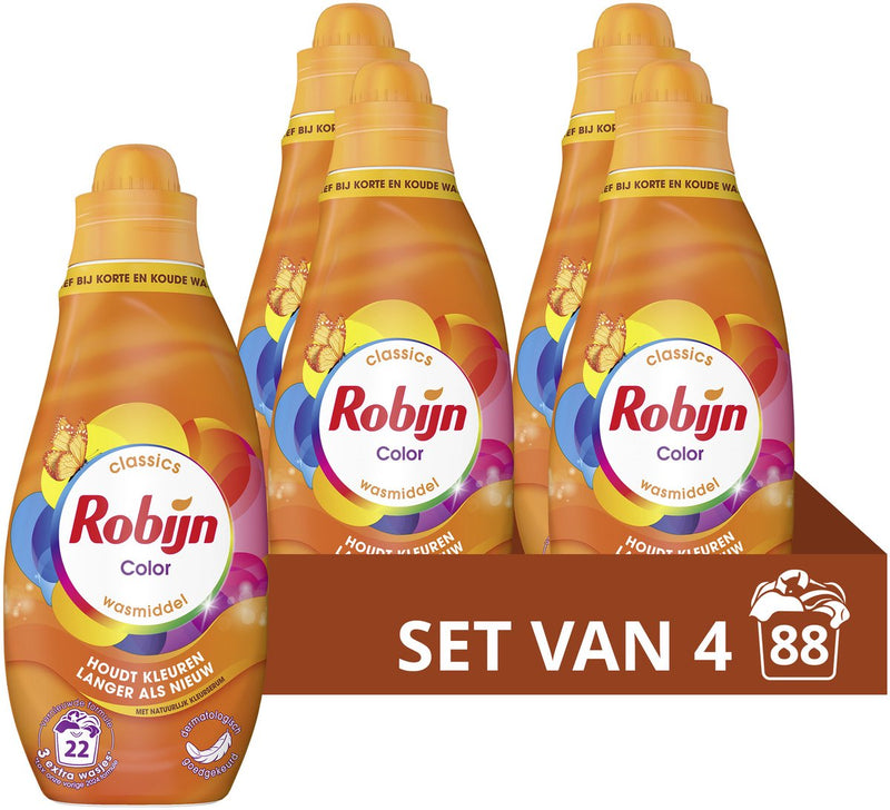 Robijn - detersivo liquido - piccolo potente - colorato - 4 flaconi - 88 lavaggi - confezione risparmio