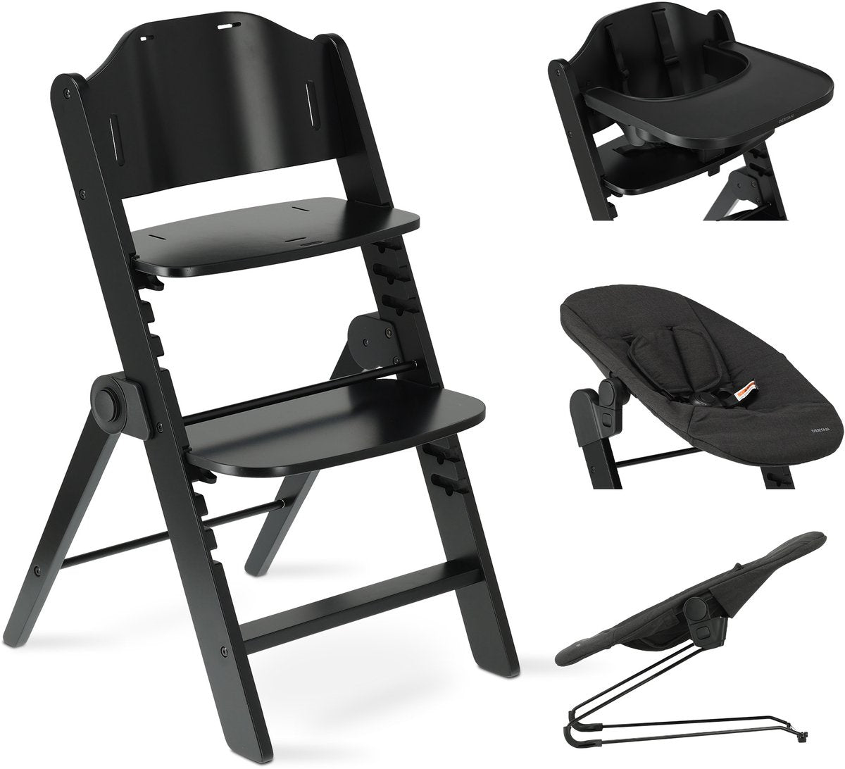Deryan odin luxe kinderstoel met bouncer - zwart donkergrijs