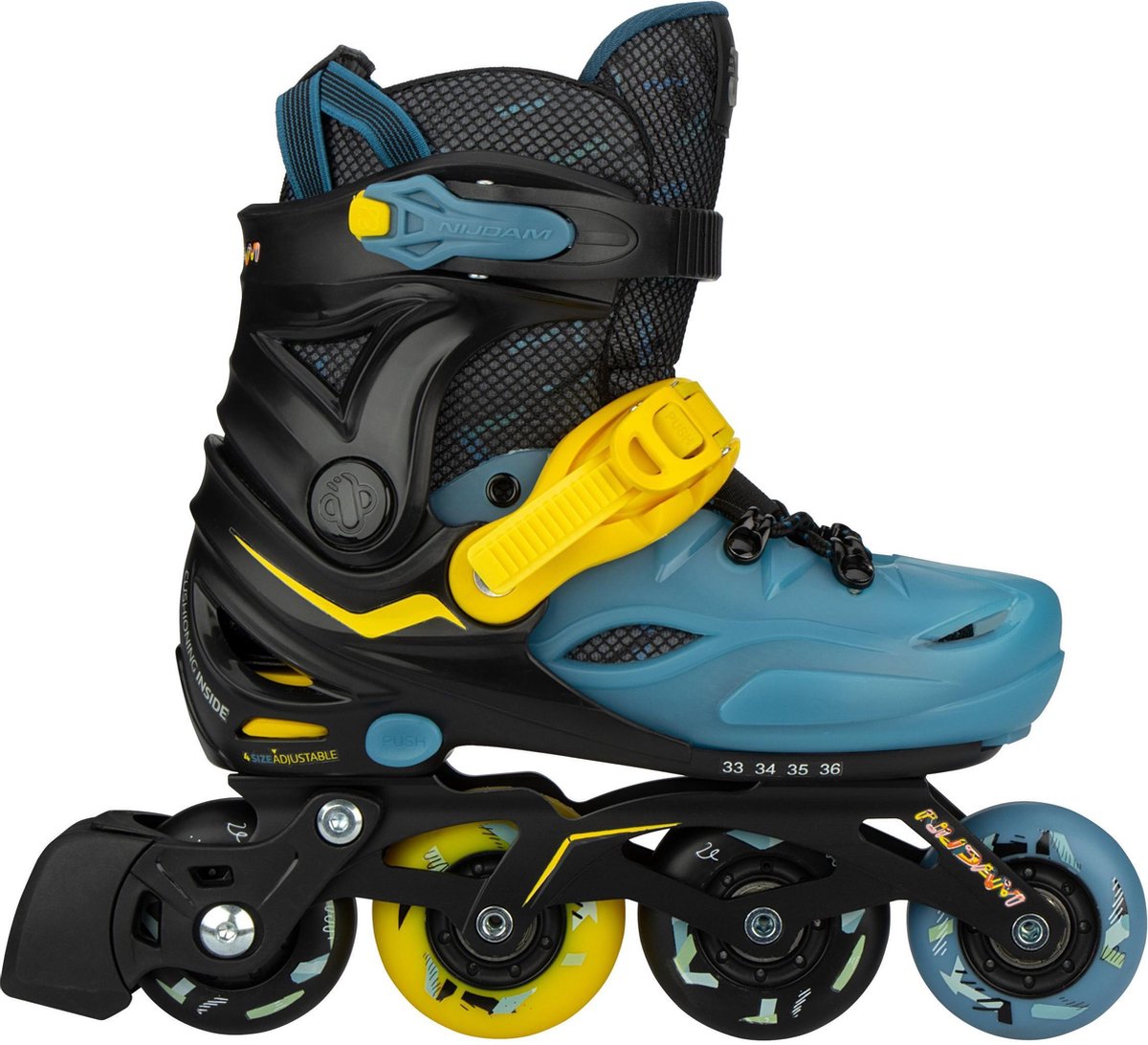 Pattini in linea Nijdam - regolabili - gioco blacktop - nero blu - 33-36