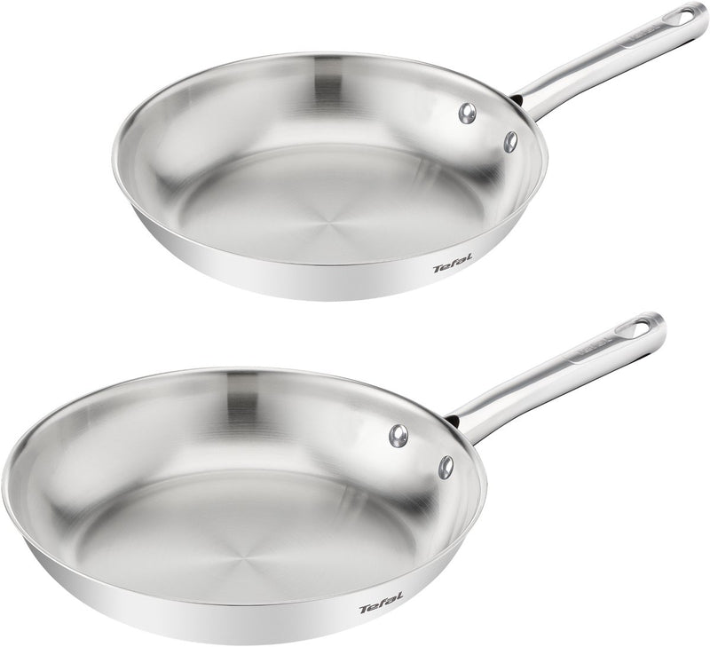 Tefal Duetto en B866S234 – juego de 2 sartenes – juego de sartenes 24 28 cm – resultado de horneado crujiente – acero inoxidable de primera calidad – apto para inducción – mangos remachados – sartenes