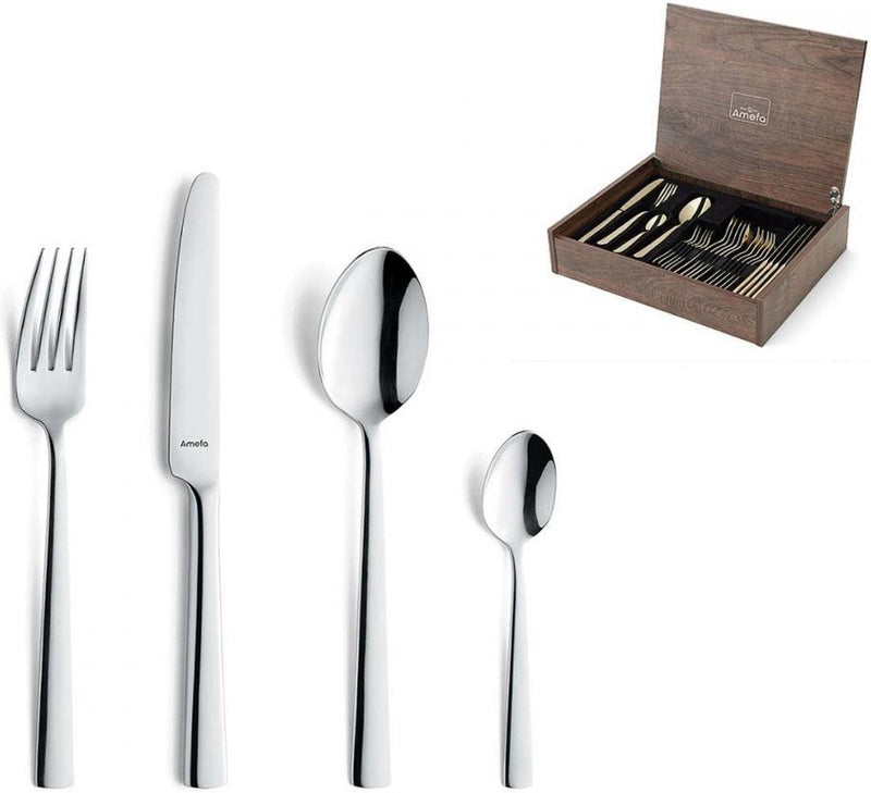 Amefa moderno - juego de cubiertos con caja de madera - 24 piezas para 6 personas - plateado - acero inoxidable - apto para lavavajillas