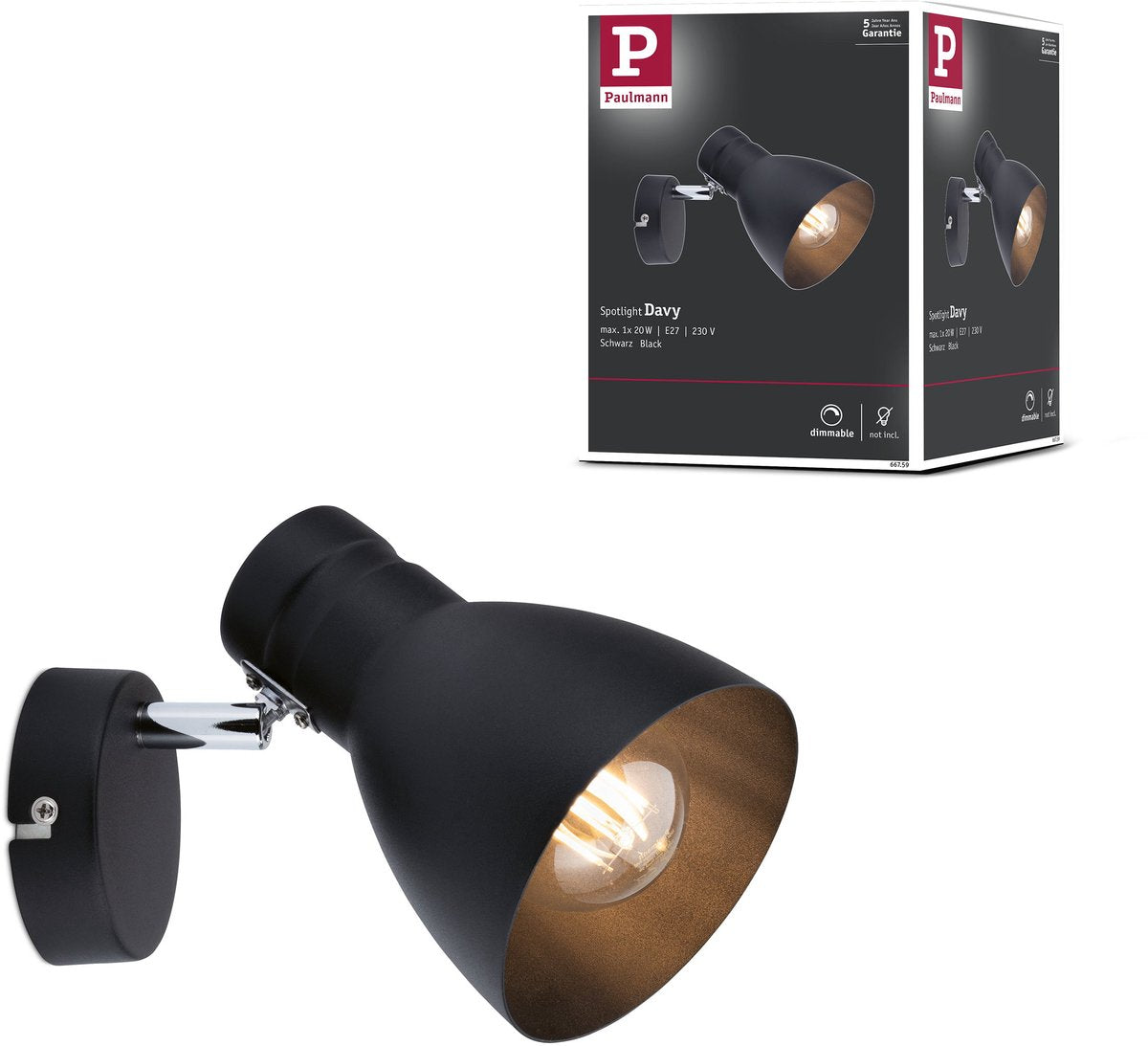 Faretto Paulmann davy e27 230v max. Nero dimmerabile 20w