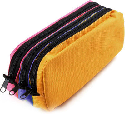 Kangaro pen case - rectangular - 3 compartments - 25 x 9 x 11 cm - orange blue fuchsia - k-56402