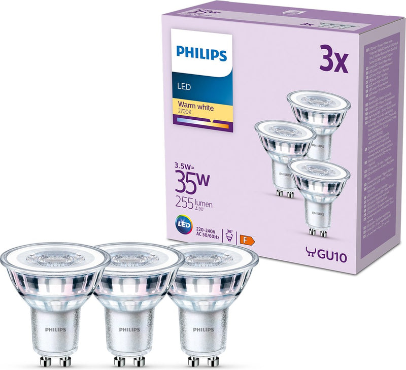 Spot LED Philips - 35 w - gu10 - luce bianca calda - 3 pezzi