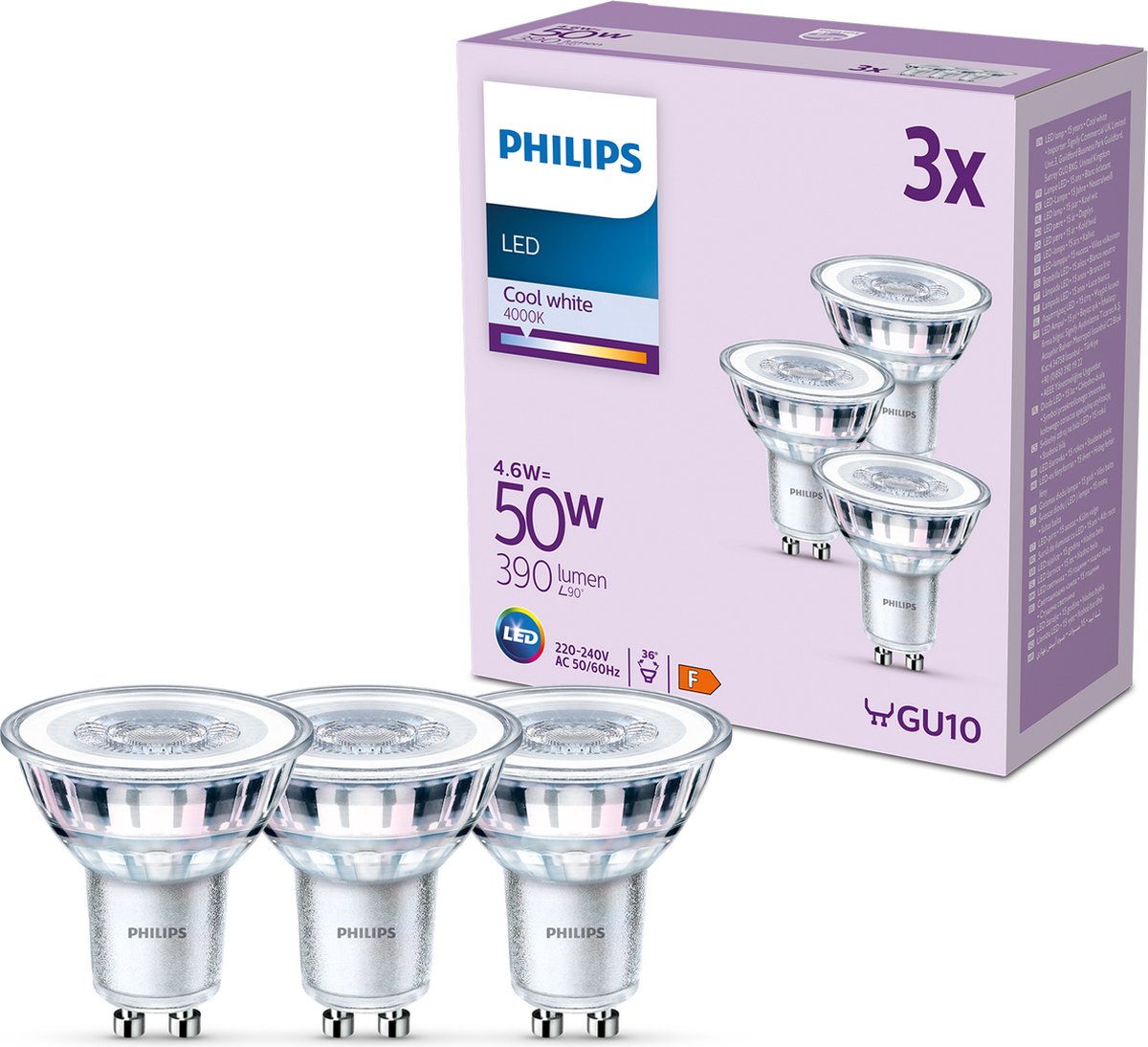 Spot LED Philips - 50 w - gu10 - luce bianca fredda - 3 pezzi