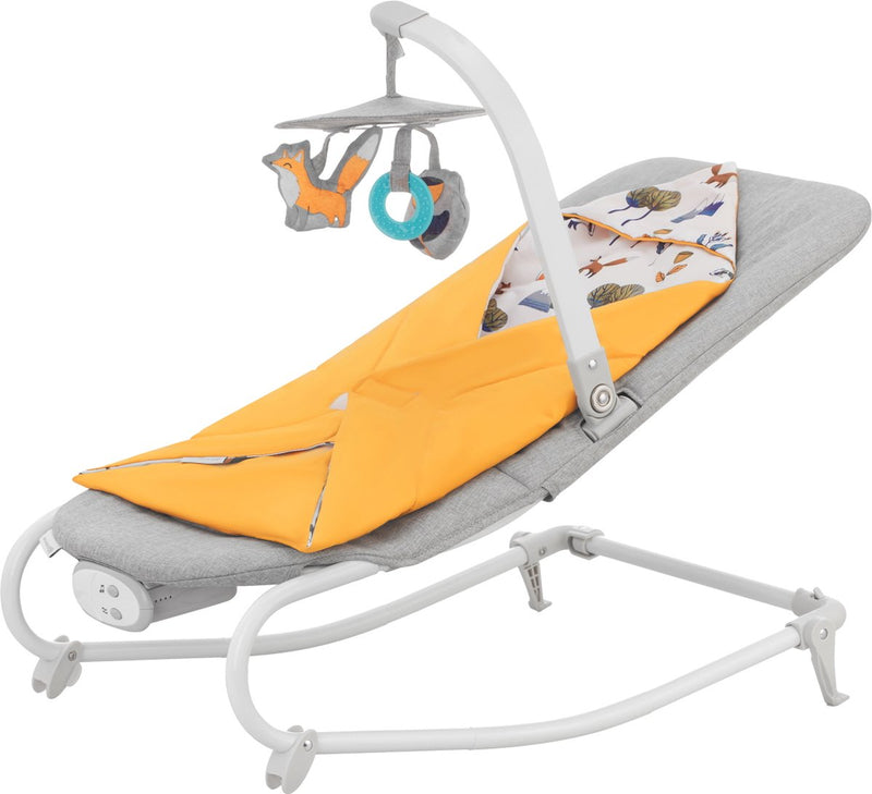 Kinderkraft felio 2 sedia a dondolo e lounge 2 in 1 - per neonati fino a 9 kg - con musica, vibrazioni e arco gioco rimovibile - giallo
