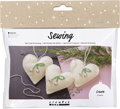 Mini set hobby per cucito Creative Company, cuori, bianco sporco, 1 scatola