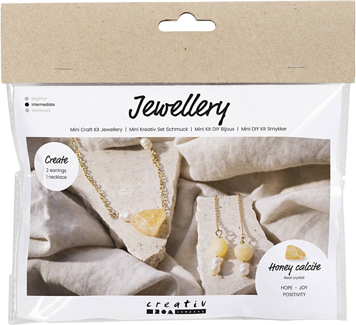 Creativ company mini hobby set de joyería, collar y aretes de calcita color miel, 1 caja