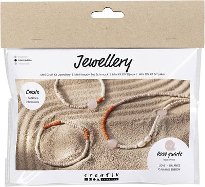 Creativ company mini hobby set de joyería, collar y pulsera de cuarzo rosa, 1 caja