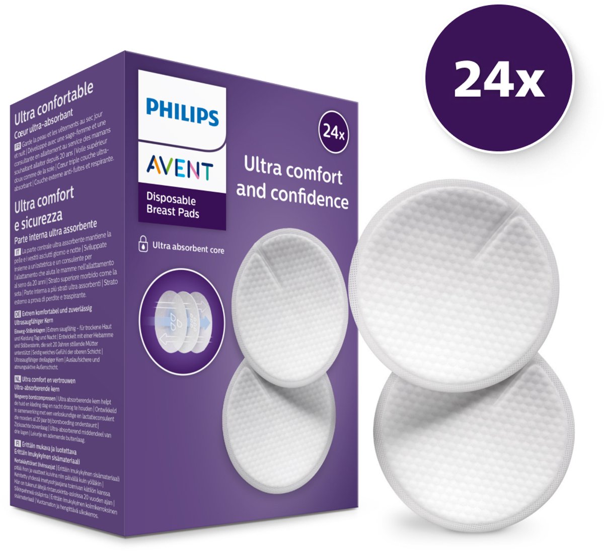 Coppette assorbilatte Philips Avent - 24 pezzi - prevengono le perdite