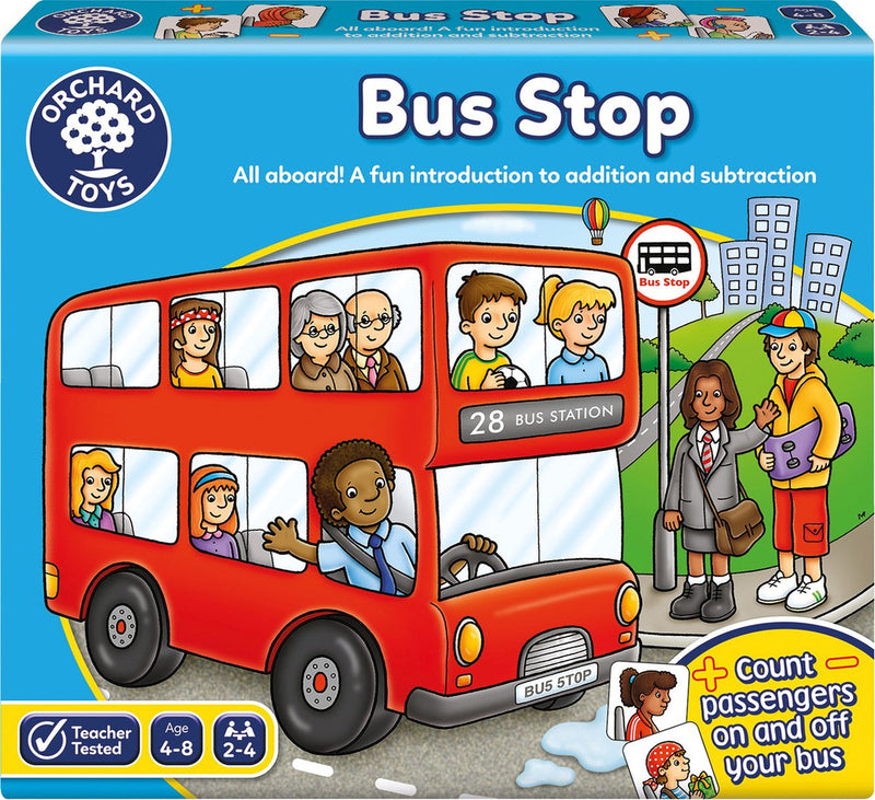 Juguetes del huerto - parada de autobús - juego de matemáticas con autobús - permite subir y bajar pasajeros - sumas y restas - a partir de 4 años
