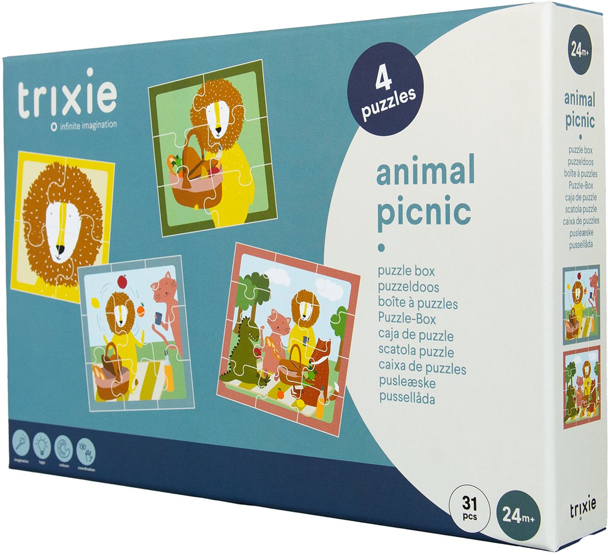 Trixie puzzelbox met 4 puzzels - dierenpicknick - puzzeldoos vanaf 2 jaar