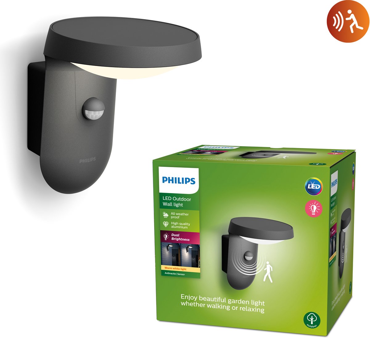 Lampada da parete per esterni Philips LED Philips Tyla - antracite - con sensore - 9 W