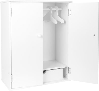 Small foot wooden doll wardrobe with hangers, 3dlg.