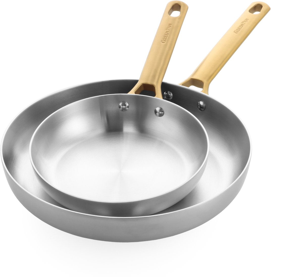Greenpan Padova frying pan set 2-piece - 20 28cm - without PFAS-free non-stick coating - induction pan set - stainless steel pan set - oven safe up to 220°C - stainless steel handles - silver