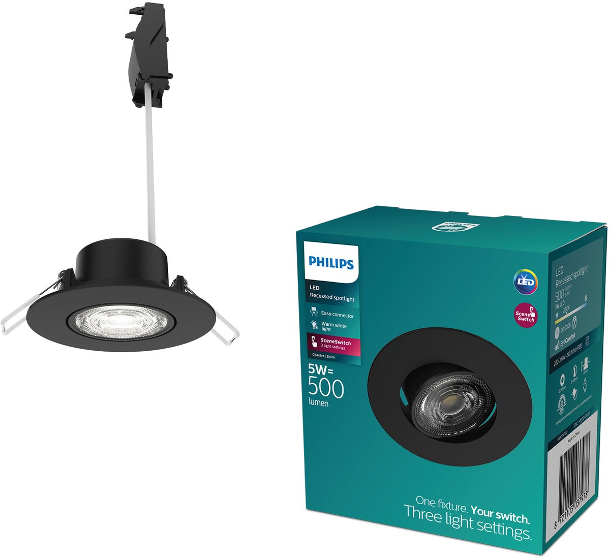 Philips led philips cilantro inbouwspot - sceneswitch lichttechnologie - 5w - warmwit licht: 2700k - zwart