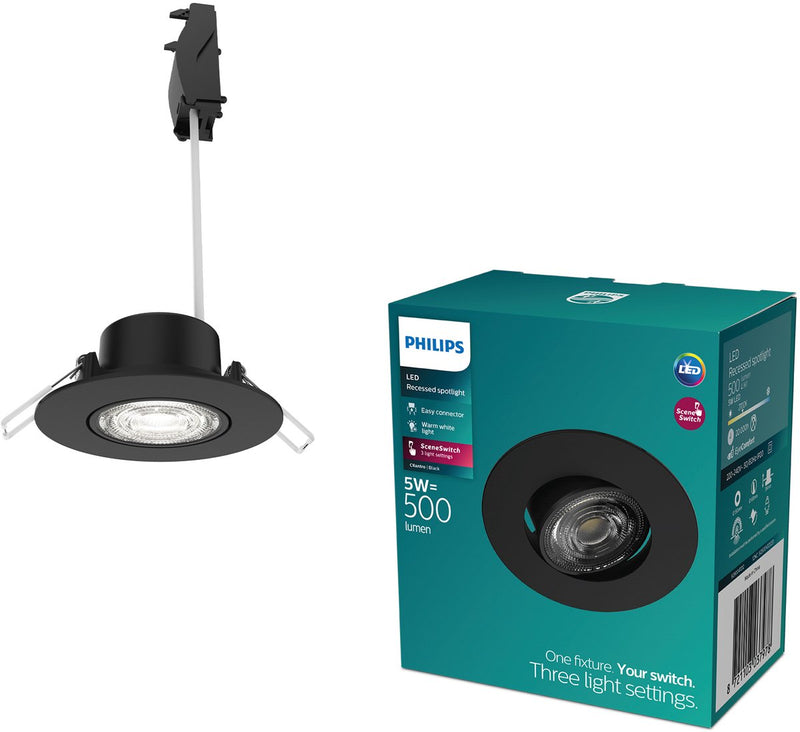 Faretto da incasso Philips LED Philips Cilantro - tecnologia di illuminazione con interruttore di scena - 5w - luce bianca calda: 2700k - nero