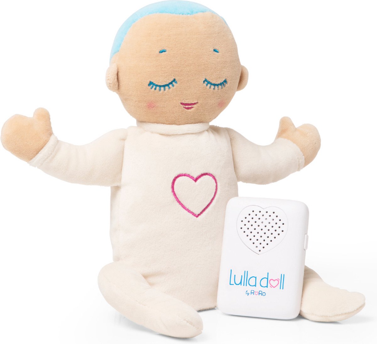 Lulla doll - sleeping doll with natural heartbeat breathing - heartbeat cuddly toy - sleep aid - works up to 12 hours - from 0 months - machine washable - light blue