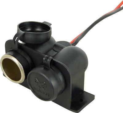 Carpoint Toma de superficie de 2 vías 12 24v – 2x conexión – 15a – con cubierta antipolvo – montaje fijo – cables incluidos