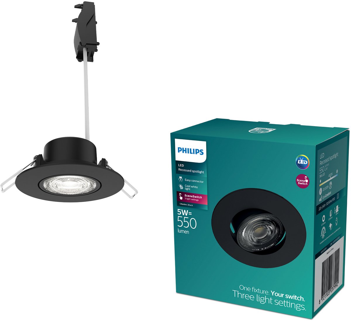Philips led philips cilantro inbouwspot - sceneswitch lichttechnologie - 5w - koelwit licht: 4000k - zwart