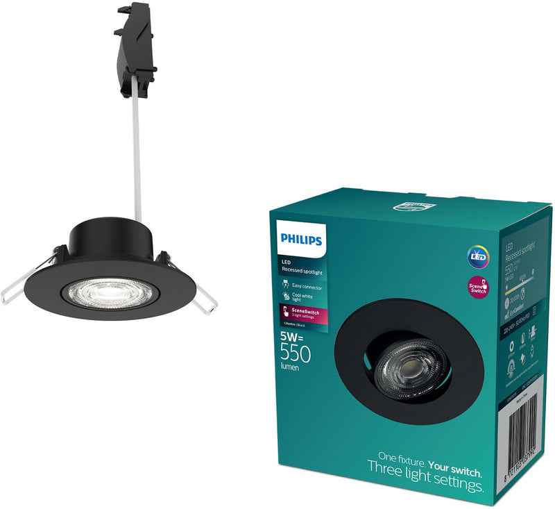 Faretto da incasso Philips LED Philips Cilantro - tecnologia di illuminazione con interruttore di scena - 5w - luce bianca fredda: 4000k - nero