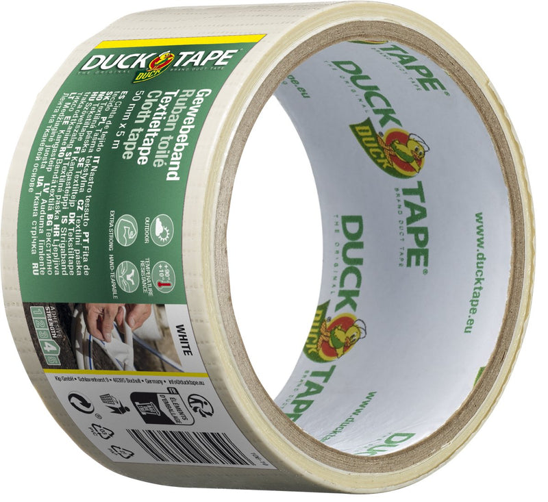 Kip Duck Tape Original - nastro tessile premium - bianco 50 mm x 5 m - resistente alle intemperie, impermeabile e strappabile a mano - universalmente applicabile per riparazioni, sigillature e protezione a lungo termine di pietra, metallo e legno
