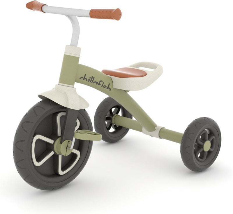 Triciclo Chillafish 1 anno per ragazzi con pedali antiscivolo - bicicletta senza pedali retrò per bambini fino a 5 anni - verde - leggera e stabile con maniglia per il trasporto - pneumatici antiscivolo silenziosi per interni ed esterni - modello Ziggi