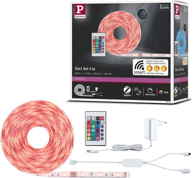 Striscia led semplice Paulmann 5 metri smart home zigbee 3.0 rgb - set plug play - 20w - 90 lm/m - 30 LED m - rivestita - per interni