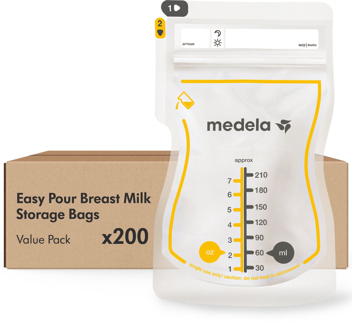 Sacchetti per la conservazione del latte materno Medela – 200 pezzi – a tenuta stagna – con doppia chiusura e beccuccio – senza BPA e riciclabili