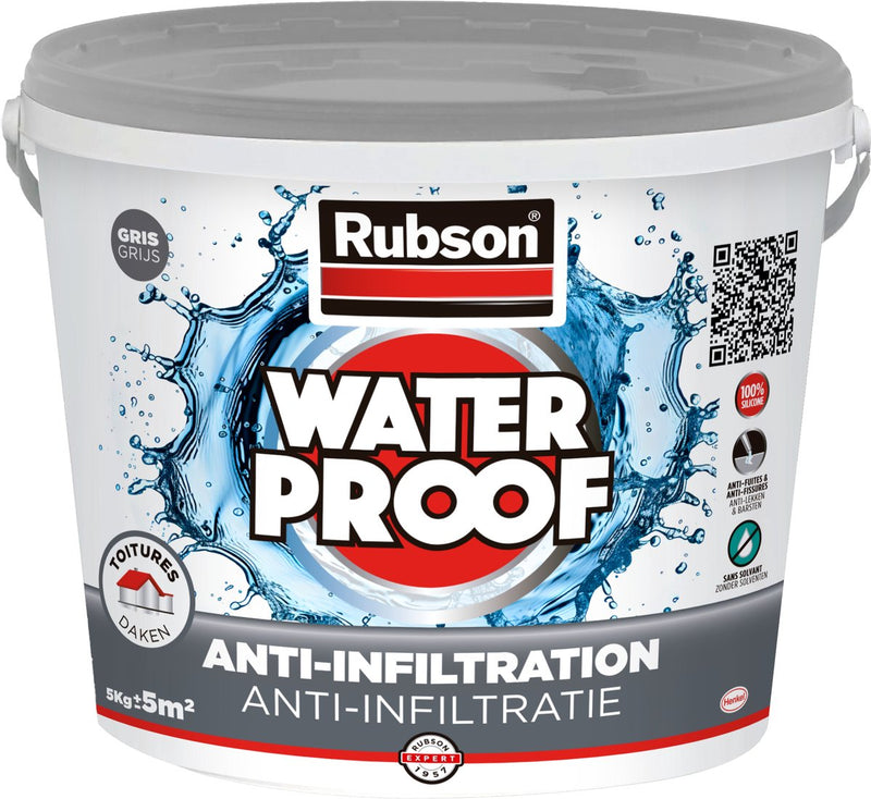 Rubson anti-infiltrazione grigio 5kg | rivestimenti di tetti, fondazioni e materiali interrati | basata sulla tecnologia del silicone per la massima elasticità | rivestimento durevole e resistente ai raggi UV | protezione a lungo termine contro l'umidità.