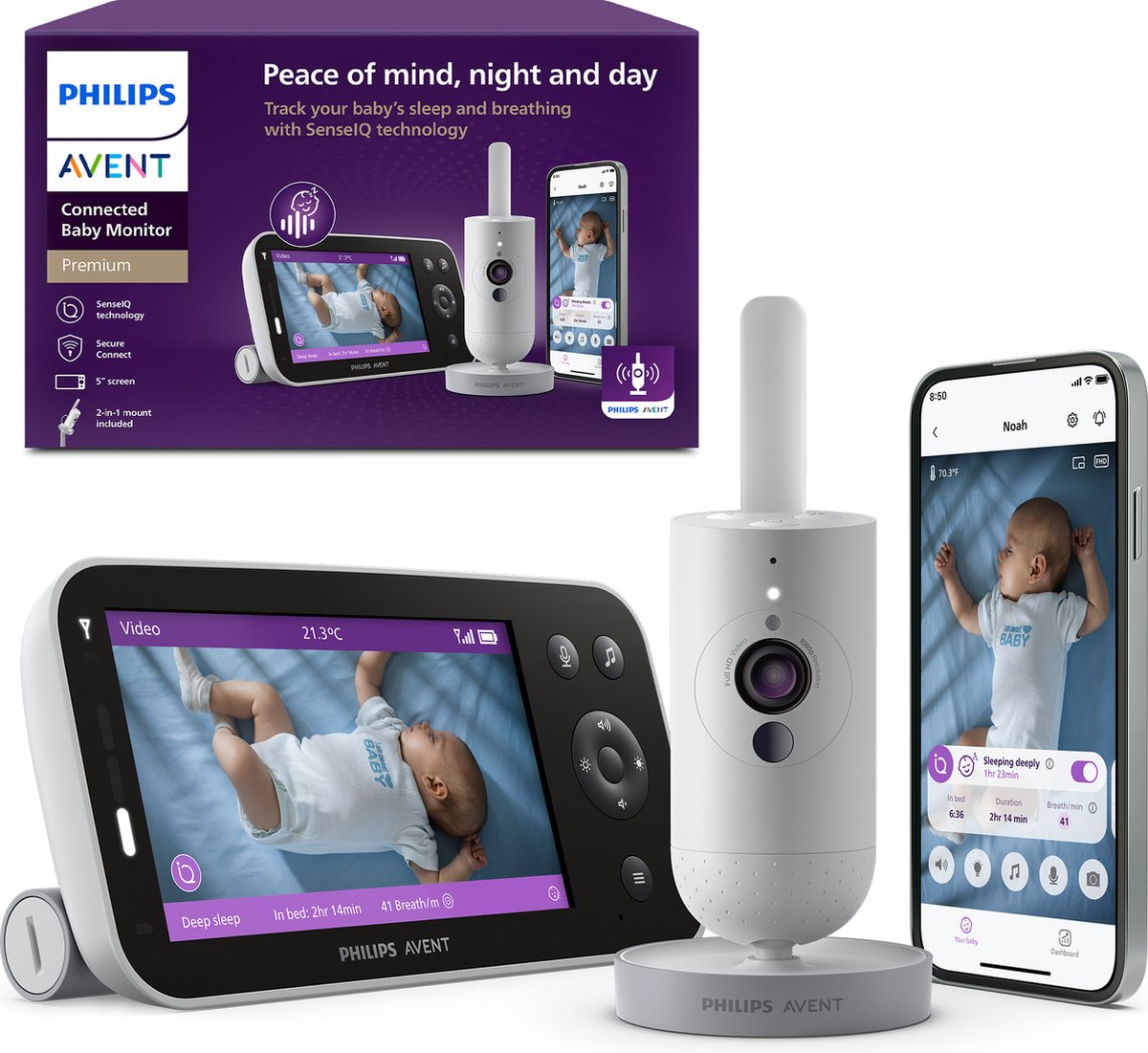 Vigilabebés conectado premium philips avent con cámara y aplicación - detección de respiración y sueño - scd973 26