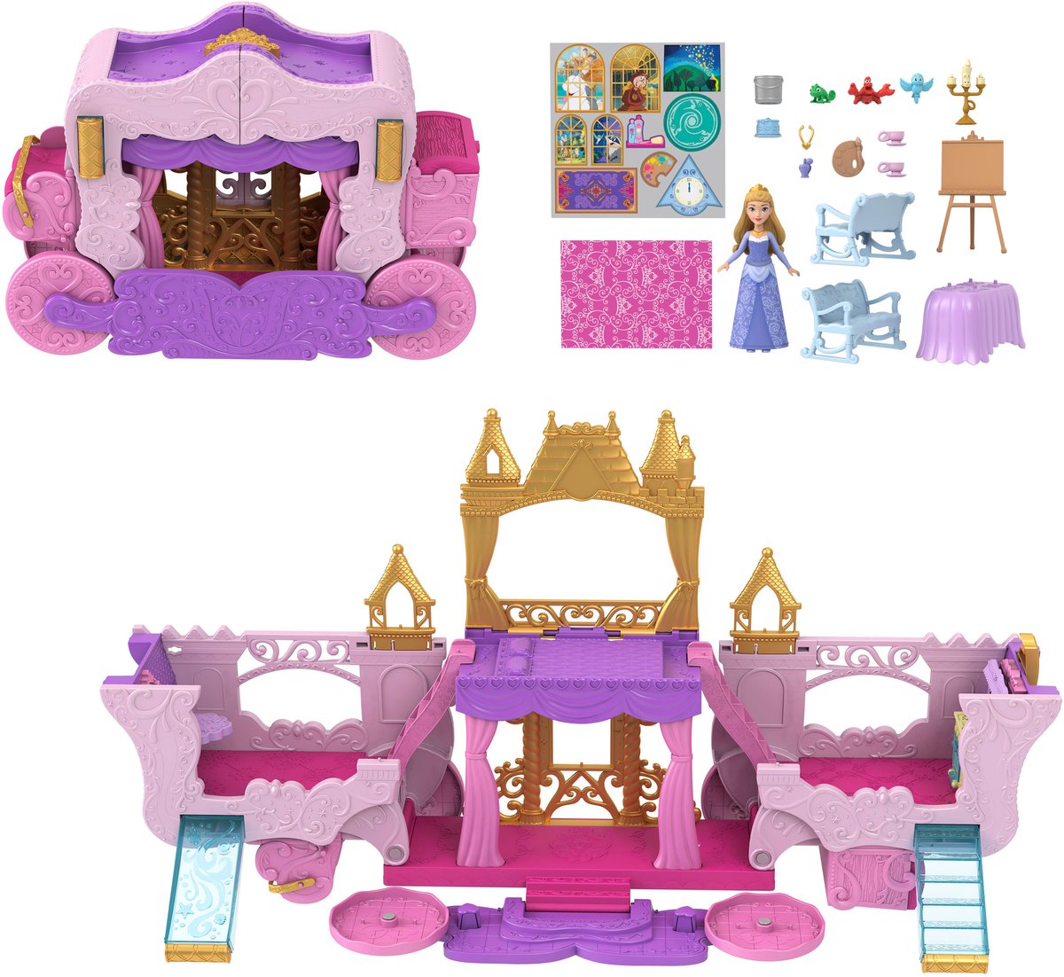 Disney Princess Small Doll Carriage to Castle 2-in1 Playset