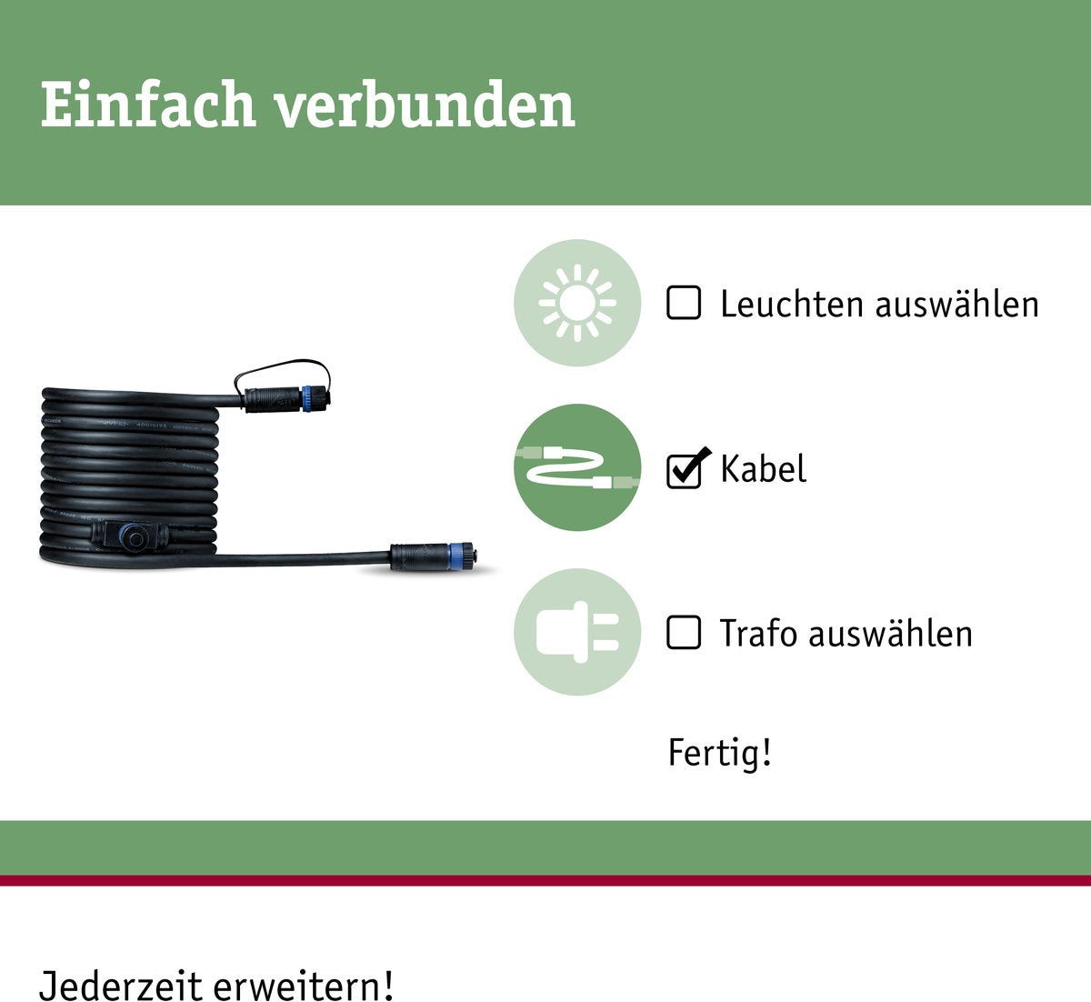 Cable paulmann plug brillo 5m 2 salidas ip68 negro