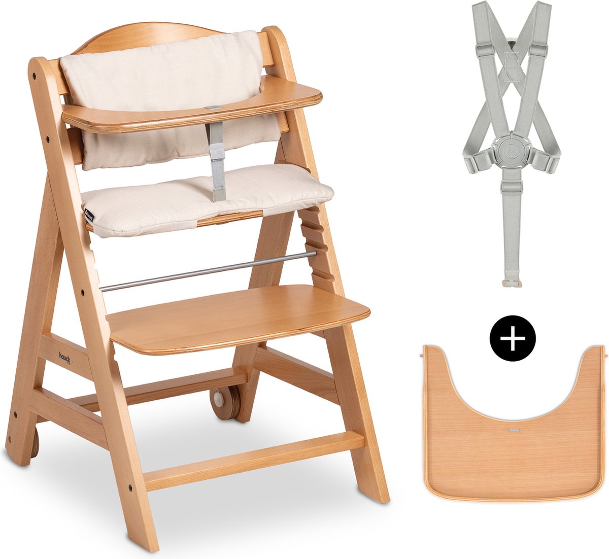 Juego de trona Hauck beta+ - certificado FSC® - madera - incluye ruedas y mesa de madera - natural