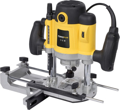 Enrutador Powerplus powx093 - 1500w - máx. profundidad: 50 mm - velocidad variable - incl. estuche de almacenamiento, guía paralela, conexión de vacío, juego de cortadores de 12 piezas y 7 accesorios