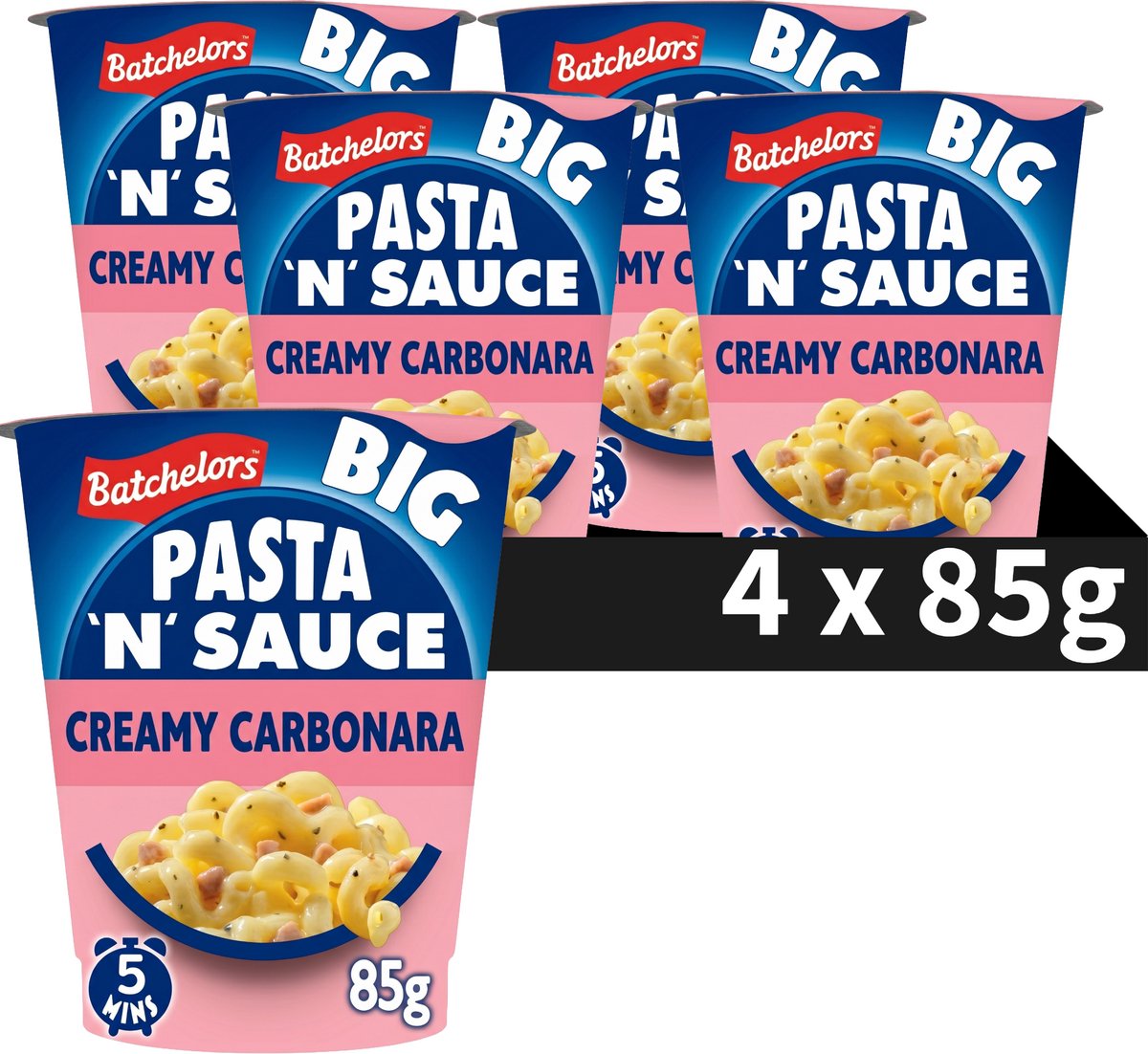 Batchelors big pasta 'n' salsa carbonara cremosa - piatto pronto in tazza - 4 pezzi - pronto velocemente