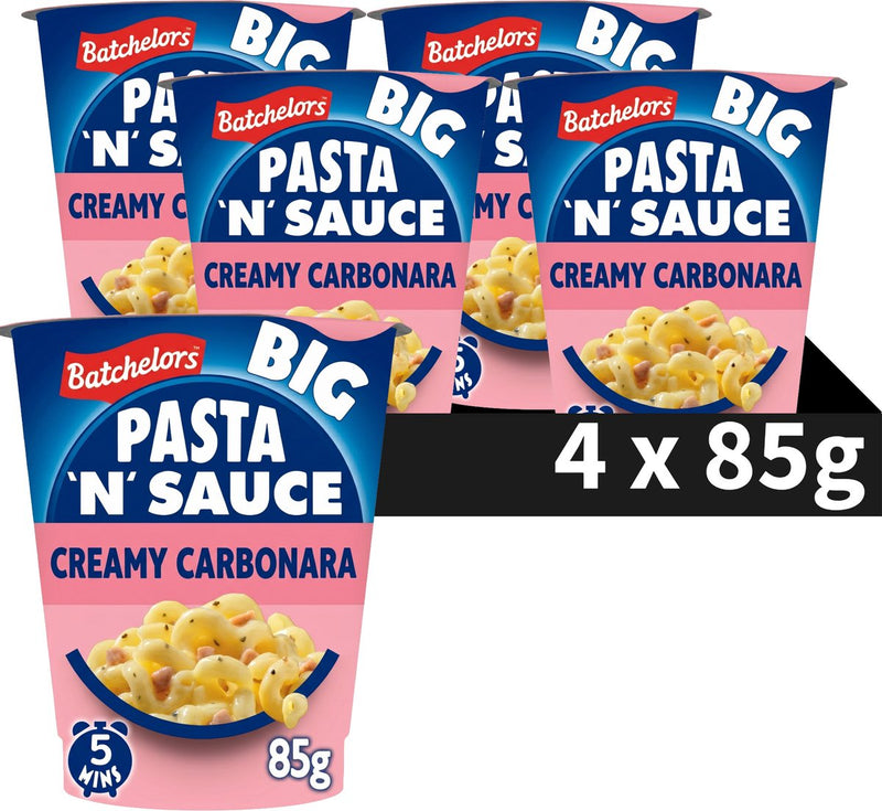 Batchelors big pasta 'n' salsa carbonara cremosa - piatto pronto in tazza - 4 pezzi - pronto velocemente
