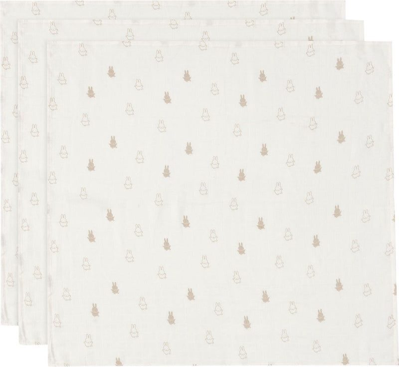 Jollein x Miffy - paño hidrofílico pequeño 70x70cm - paño para envolver, paños para eructar, paños para bebés - algodón suave - happy miffy - turrón - 3 piezas
