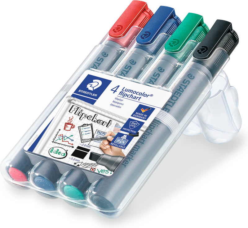 Staedtler lumocolor pennarello per lavagna a fogli mobili 356 con punta a scalpello - scatola 4 colori