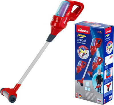 Klein Toys Vileda Aspirapolvere verticale 3in1 - incl. funzione vorticoso, rotolamento morbido e bocchetta manuale extra - 15x15x71,5 cm - rosso