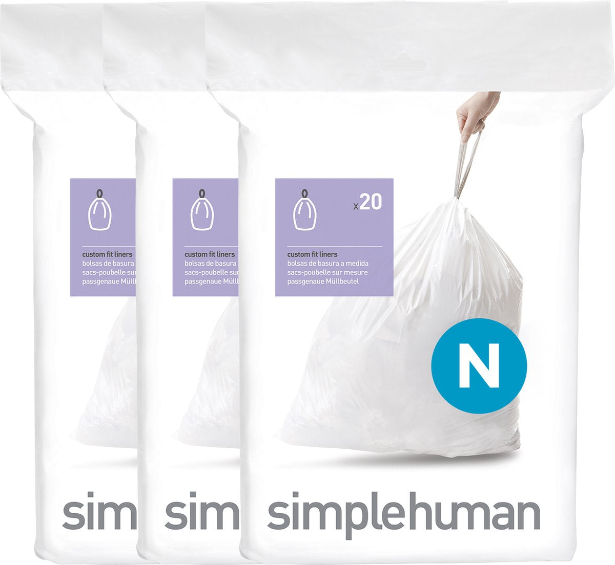 Bolsas de basura Simplehuman code n - 45 litros - 60 piezas - con cordón - blanco