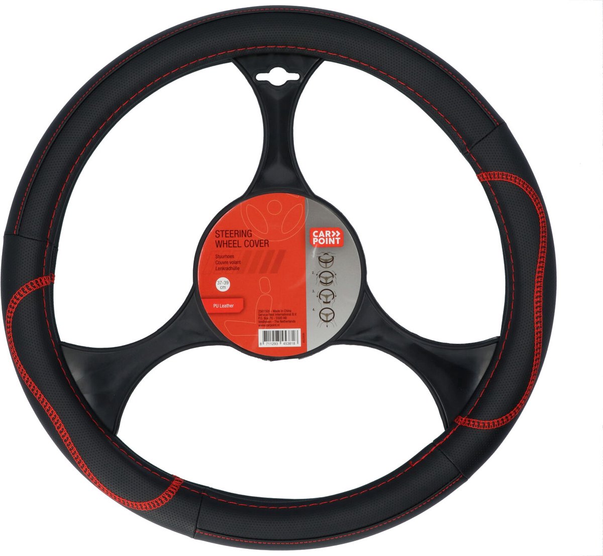 Coprivolante per auto Carpoint - pelle PU nera con accenti rossi - per volanti con diametro di 37-39 cm