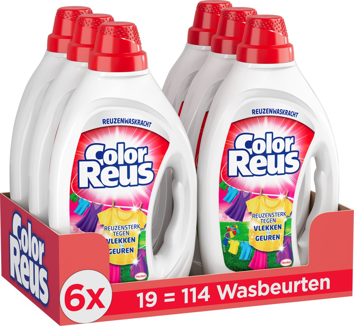Color reus gel - detergente líquido - ropa de color - 6 x 19 lavados - pack económico