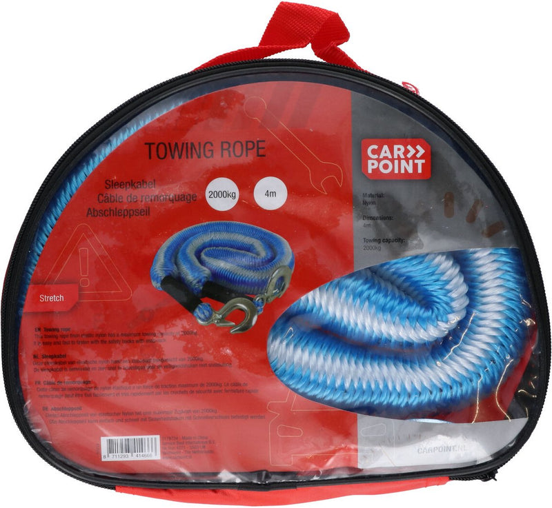 Cable de remolque Carpoint tuv elástico 2 toneladas 4 metros azul blanco en bolsa con cremallera