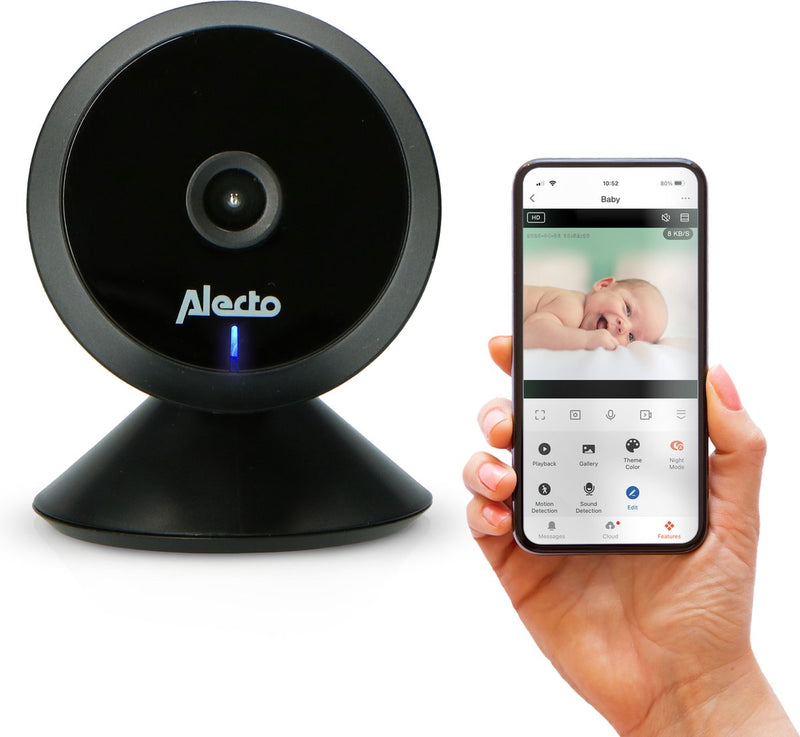 Alecto wifi babyfoon met camera en app - full hd - melding bij beweging en geluid - smartbaby5bk - zwart