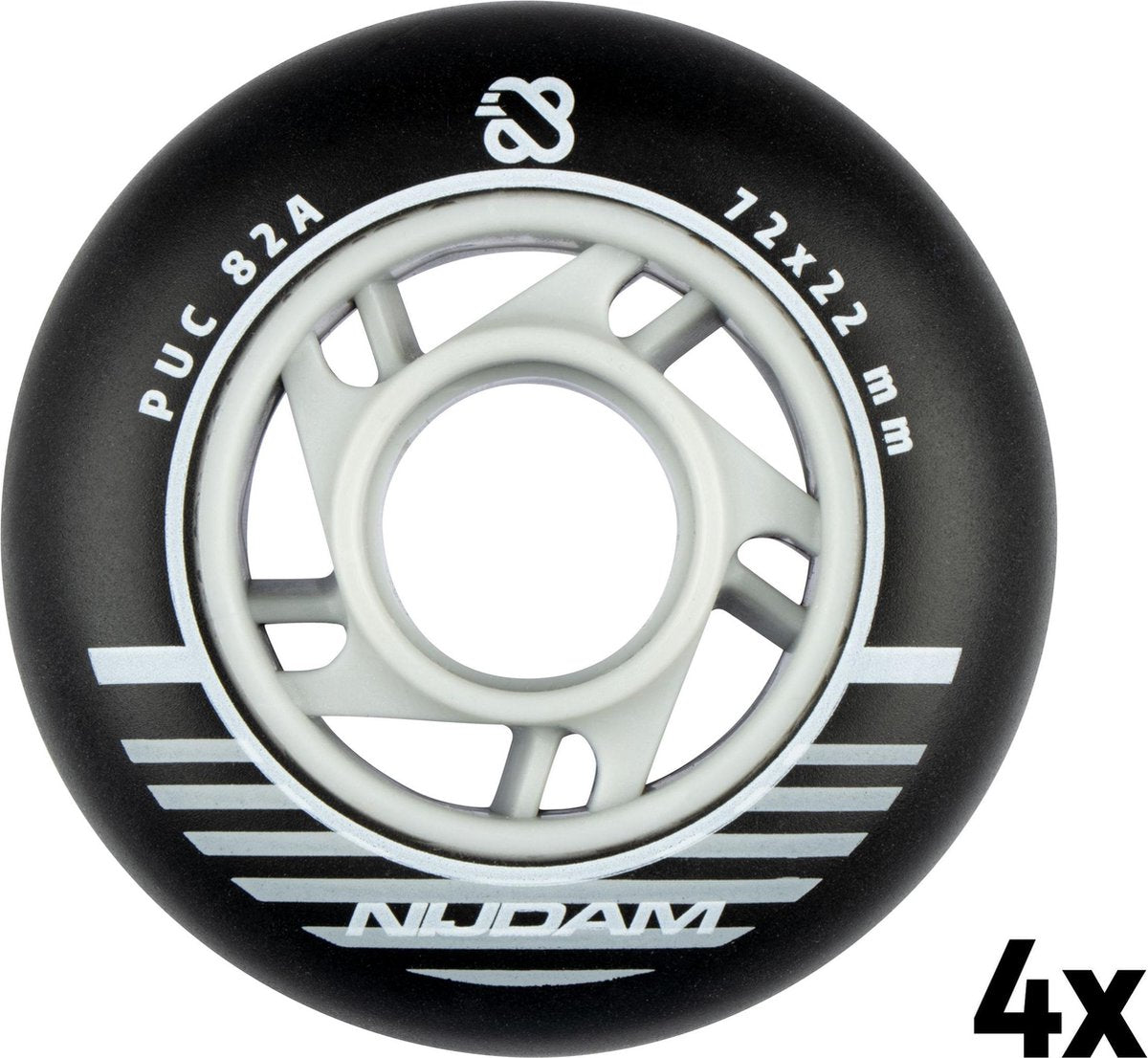 Set di ruote per pattini in linea Nijdam - 72x24 mm - 4 pezzi - nero nero