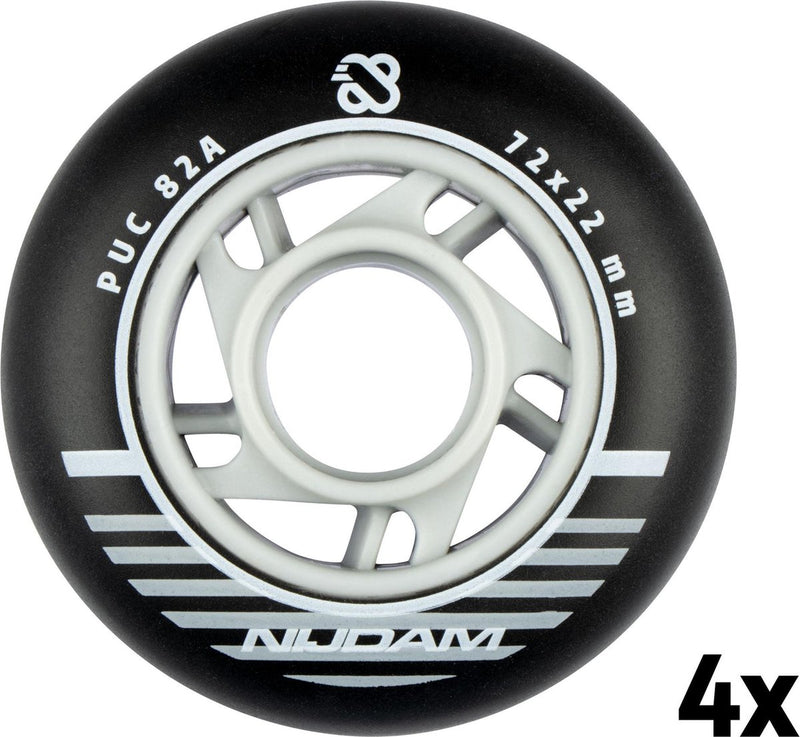 Set di ruote per pattini in linea Nijdam - 72x24 mm - 4 pezzi - nero nero